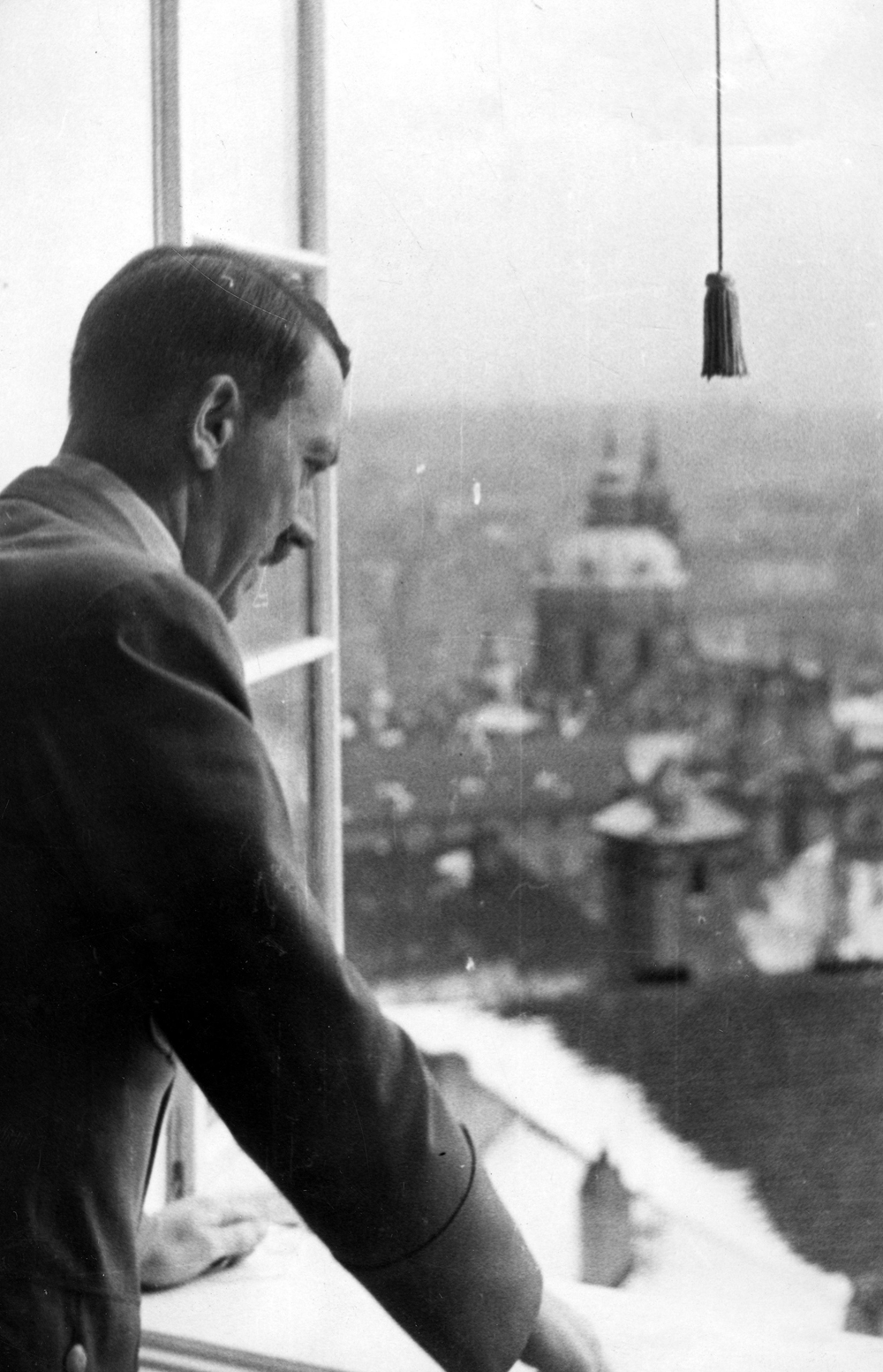 Adolf Hitler at the window of Prag's castle